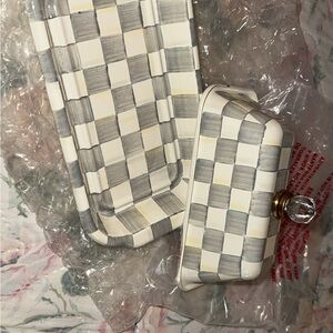 MacKenzie-Childs Gray and White Checkered Butter Dish Set. Never been used.